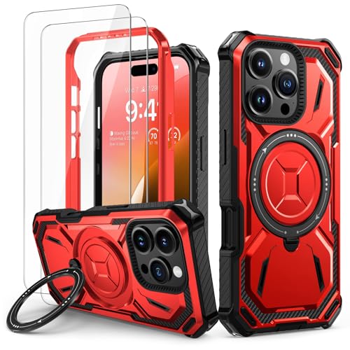 Lanhiem für iPhone 16 Pro Hülle mit 2 Stück Schutzfolie, 360° Ring Ständer Schutzhülle, Militärischer Stoßfest Handyhülle für iPhone 16 Pro Case, Rot Lanhiem für iPhone 16 Pro Hülle mit 2 Stück Schutzfolie, 360° Ring Ständer Schutzhülle, Militärischer Stoßfest Handyhülle für iPhone 16 Pro Case, Rot von Lanhiem