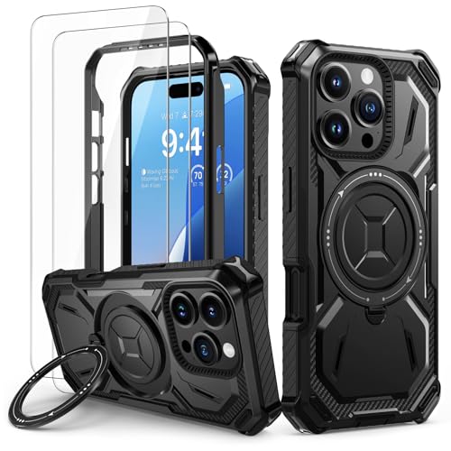 Lanhiem für iPhone 16 Pro Hülle mit 2 Stück Schutzfolie, 360° Ring Ständer Schutzhülle, Militärischer Stoßfest Handyhülle für iPhone 16 Pro Case, Schwarz Lanhiem für iPhone 16 Pro Hülle mit 2 Stück Schutzfolie, 360° Ring Ständer Schutzhülle, Militärischer Stoßfest Handyhülle für iPhone 16 Pro Case, Schwarz von Lanhiem