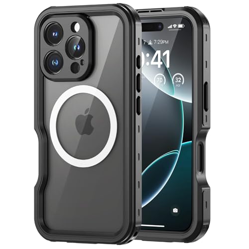 Lanhiem für iPhone 16 Pro Max Hülle, IP68 Wasserdicht Kompatibel mit Magsafe Handyhülle iPhone 16 Pro Max Magnet Case 360 Grad Panzerhülle Outdoor Stoßfest Schutzhülle Cover mit Displayschutz, Schwarz Lanhiem für iPhone 16 Pro Max Hülle, IP68 Wasserdicht Kompatibel mit Magsafe Handyhülle iPhone 16 Pro Max Magnet Case 360 Grad Panzerhülle Outdoor Stoßfest Schutzhülle Cover mit Displayschutz, Schwarz von Lanhiem