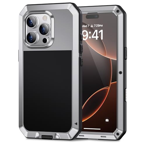 Lanhiem für iPhone 16 Pro Max Hülle, Metall Handyhülle iPhone 16 Pro Max Case Robust Stoßfest Ganzkörper Militärstandard Schutzhülle Outdoor Heavy Duty Case mit Eingebautem Displayschutz, Silber Lanhiem für iPhone 16 Pro Max Hülle, Metall Handyhülle iPhone 16 Pro Max Case Robust Stoßfest Ganzkörper Militärstandard Schutzhülle Outdoor Heavy Duty Case mit Eingebautem Displayschutz, Silber von Lanhiem