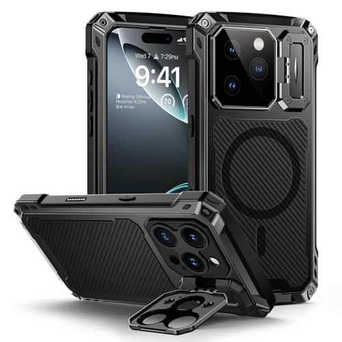 Lanhiem für iPhone 16 Pro Max Hülle Magnetisch Metall Handyhülle mit Kameraschutz Ständer Robust Stoßfest Ganzkörper Militärstandard Schutzhülle Heavy Duty Case mit Eingebautem Displayschutz, Schwarz Lanhiem für iPhone 16 Pro Max Hülle Magnetisch Metall Handyhülle mit Kameraschutz Ständer Robust Stoßfest Ganzkörper Militärstandard Schutzhülle Heavy Duty Case mit Eingebautem Displayschutz, Schwarz von Lanhiem