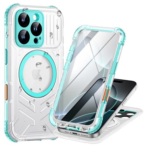 Lanhiem für iPhone 16 Pro Max Hülle Wasserdicht,Handyhülle iPhone 16 Pro Max Wasserfest Schutzhülle mit Magsafe,360 Outdoor Stoßfest Staubdicht Panzerhülle mit Kameraschutz/Displayschutz,Blau Grün von Lanhiem