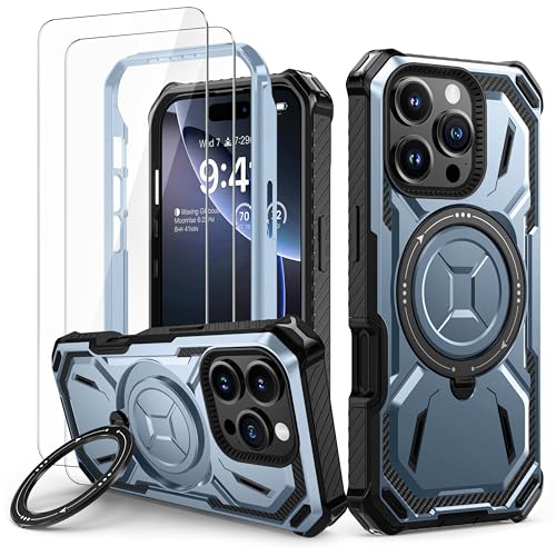Lanhiem für iPhone 16 Pro Max Hülle mit 2 Stück Schutzfolie, 360° Ring Ständer Schutzhülle, Militärischer Stoßfest Handyhülle für iPhone 16 Pro Max Case, Blau Lanhiem für iPhone 16 Pro Max Hülle mit 2 Stück Schutzfolie, 360° Ring Ständer Schutzhülle, Militärischer Stoßfest Handyhülle für iPhone 16 Pro Max Case, Blau von Lanhiem