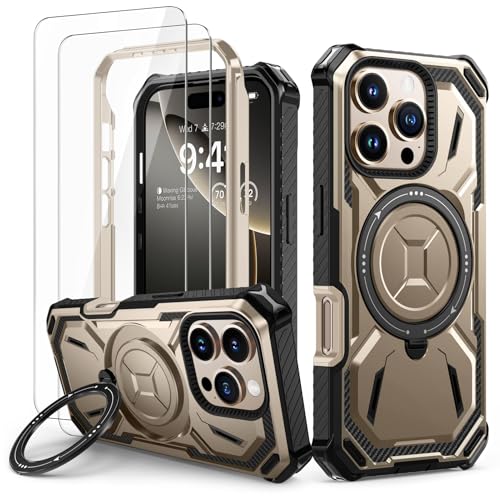 Lanhiem für iPhone 16 Pro Max Hülle mit 2 Stück Schutzfolie, 360° Ring Ständer Schutzhülle, Militärischer Stoßfest Handyhülle für iPhone 16 Pro Max Case, Gold Lanhiem für iPhone 16 Pro Max Hülle mit 2 Stück Schutzfolie, 360° Ring Ständer Schutzhülle, Militärischer Stoßfest Handyhülle für iPhone 16 Pro Max Case, Gold von Lanhiem