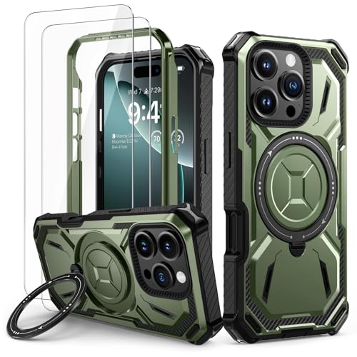 Lanhiem für iPhone 16 Pro Max Hülle mit 2 Stück Schutzfolie, 360° Ring Ständer Schutzhülle, Militärischer Stoßfest Handyhülle für iPhone 16 Pro Max Case, Grün Lanhiem für iPhone 16 Pro Max Hülle mit 2 Stück Schutzfolie, 360° Ring Ständer Schutzhülle, Militärischer Stoßfest Handyhülle für iPhone 16 Pro Max Case, Grün von Lanhiem