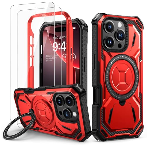 Lanhiem für iPhone 16 Pro Max Hülle mit 2 Stück Schutzfolie, 360° Ring Ständer Schutzhülle, Militärischer Stoßfest Handyhülle für iPhone 16 Pro Max Case, Rot Lanhiem für iPhone 16 Pro Max Hülle mit 2 Stück Schutzfolie, 360° Ring Ständer Schutzhülle, Militärischer Stoßfest Handyhülle für iPhone 16 Pro Max Case, Rot von Lanhiem