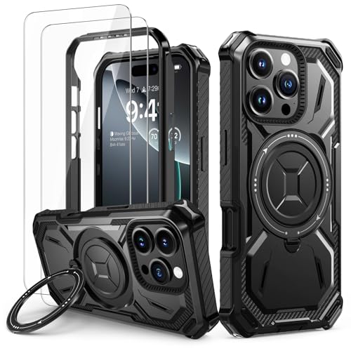 Lanhiem für iPhone 16 Pro Max Hülle mit 2 Stück Schutzfolie, 360° Ring Ständer Schutzhülle, Militärischer Stoßfest Handyhülle für iPhone 16 Pro Max Case, Schwarz Lanhiem für iPhone 16 Pro Max Hülle mit 2 Stück Schutzfolie, 360° Ring Ständer Schutzhülle, Militärischer Stoßfest Handyhülle für iPhone 16 Pro Max Case, Schwarz von Lanhiem
