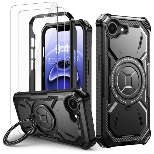Lanhiem für iPhone 16e Hülle mit 2 Stück Schutzfolie, 360° Ring Ständer Schutzhülle, Militärischer Stoßfest Handyhülle für iPhone 16e Case, Schwarz Lanhiem für iPhone 16e Hülle mit 2 Stück Schutzfolie, 360° Ring Ständer Schutzhülle, Militärischer Stoßfest Handyhülle für iPhone 16e Case, Schwarz von Lanhiem