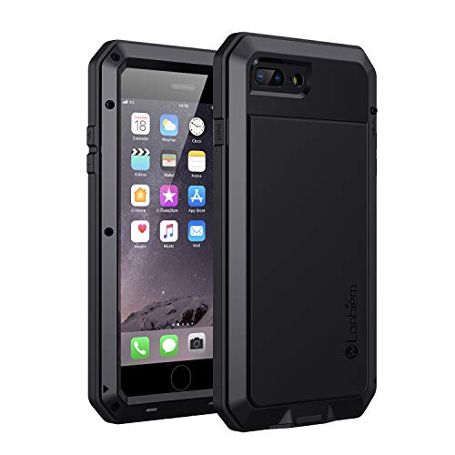 Lanhiem für iPhone 7 Plus Hülle, iPhone 8 Plus Hülle, 360 Grad Outdoor Schutzhülle Stoßfest Tough Armor Metall Ganzkörper Panzerhülle Staubdicht Heavy Duty Case mit Eingebautem Displayschutz, Schwarz von Lanhiem