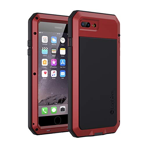 Lanhiem für iPhone 7 Plus Hülle, iPhone 8 Plus Hülle, 360 Grad Outdoor Schutzhülle Stoßfest Tough Armor Metall Ganzkörper Panzerhülle Staubdicht Heavy Duty Case mit Eingebautem Displayschutz, Rot von Lanhiem