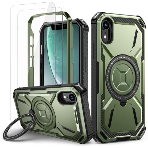 Lanhiem für iPhone XR Hülle mit 2 Stück Schutzfolie, 360° Ring Ständer Schutzhülle, Militärischer Stoßfest Handyhülle für iPhone XR Case, Grün Lanhiem für iPhone XR Hülle mit 2 Stück Schutzfolie, 360° Ring Ständer Schutzhülle, Militärischer Stoßfest Handyhülle für iPhone XR Case, Grün von Lanhiem