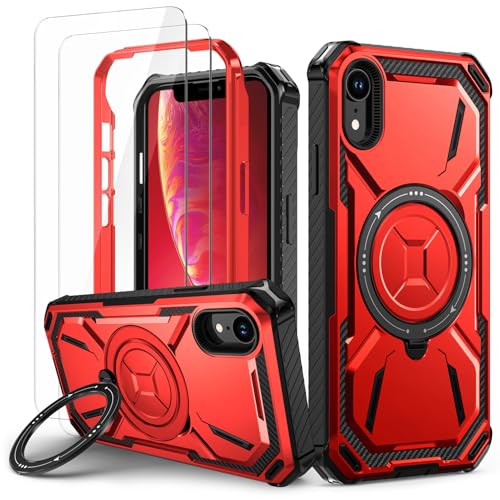 Lanhiem für iPhone XR Hülle mit 2 Stück Schutzfolie, 360° Ring Ständer Schutzhülle, Militärischer Stoßfest Handyhülle für iPhone XR Case, Rot Lanhiem für iPhone XR Hülle mit 2 Stück Schutzfolie, 360° Ring Ständer Schutzhülle, Militärischer Stoßfest Handyhülle für iPhone XR Case, Rot von Lanhiem