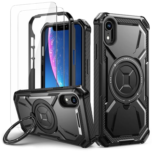 Lanhiem für iPhone XR Hülle mit 2 Stück Schutzfolie, 360° Ring Ständer Schutzhülle, Militärischer Stoßfest Handyhülle für iPhone XR Case, Schwarz Lanhiem für iPhone XR Hülle mit 2 Stück Schutzfolie, 360° Ring Ständer Schutzhülle, Militärischer Stoßfest Handyhülle für iPhone XR Case, Schwarz von Lanhiem