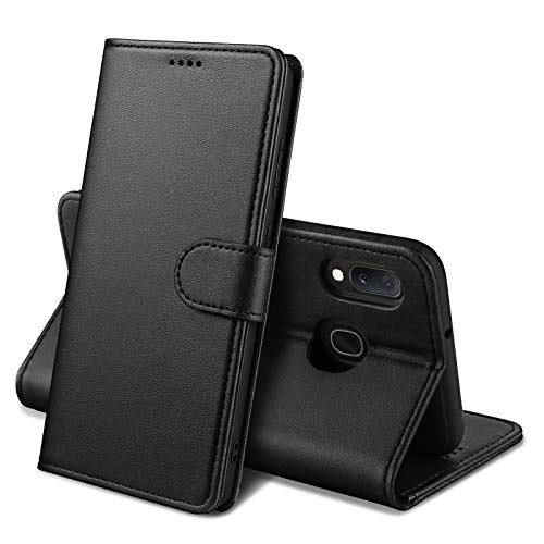 Lanhiem kompatibel mit Samsung Galaxy A20E Hülle, Handyhülle Samsung A20E Leder Flip Case Klappbar Ständer PU Brieftasche Schutzhülle mit Magnetisch, Kartenfach, Standfunktion, Schwarz von Lanhiem