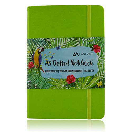 Lani Art Dotted Bullet Journal Notizbuch A5 Gepunktet, Hardcover Dot Grid Notebook, Premium Papier 120g/m², Kunstleder Notizbuch Punktkariert (Grün) von Lani Art