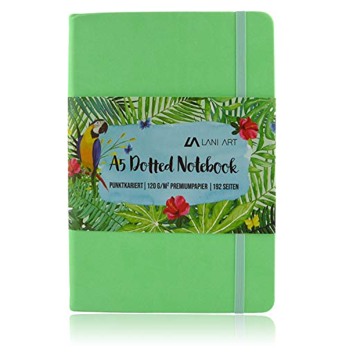 Lani Art Dotted Bullet Journal Notizbuch A5 Gepunktet, Hardcover Dot Grid Notebook, Premium Papier 120g/m², Kunstleder Notizbuch Punktkariert (Mint) von Lani Art