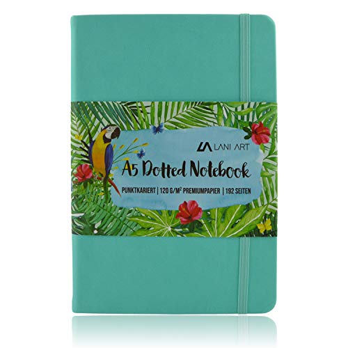 Lani Art Dotted Bullet Journal Notizbuch A5 Gepunktet, Hardcover Dot Grid Notebook, Premium Papier 120g/m², Kunstleder Notizbuch Punktkariert (Türkis) von Lani Art