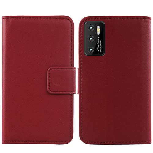 Lankashi Flip Echt Leder Tasche Für CUBOT P50 6.21" TPU Silikon Hülle Lederhülle Handyhülle Handy Tasche Book Brieftasche mit Kartenfächer Schutz Abdeckung Premium Cover Case Etui (Dark Rot) von Lankashi