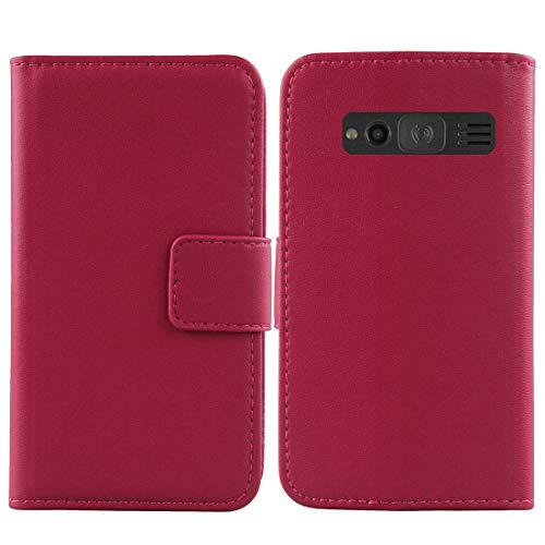 Lankashi Flip Echt Leder Tasche Für Doro 1370/1371 / 1372 TPU Silikon Hülle Lederhülle Handyhülle Handy Tasche Book Brieftasche mit Kartenfächer Schutz Abdeckung Premium Cover Case Etui (Rosa) von Lankashi
