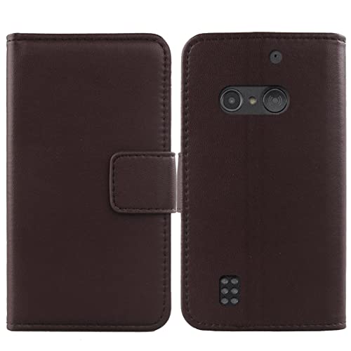 Lankashi Flip Echt Leder Tasche Für Doro 5860/5861 2.8" Hülle Lederhülle Handyhülle Handy Tasche Book Brieftasche mit Kartenfächer Schutz Abdeckung Premium Cover Case Etui (Dark Braun) von Lankashi