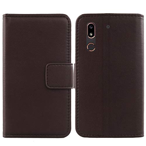 Lankashi Flip Echt Leder Tasche Für Doro 8080 / Doro 8062 5.7" Hülle Lederhülle Handyhülle Handy Tasche Book Brieftasche mit Kartenfächer Schutz Abdeckung Premium Cover Case Etui (Dark Braun) von Lankashi