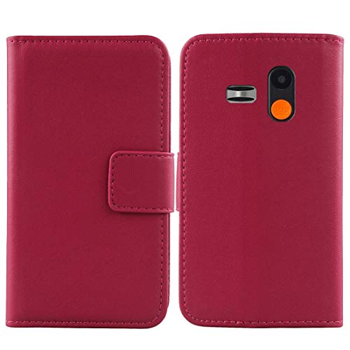 Lankashi Flip Echt Leder Tasche Für Gigaset GL390 2.2" Hülle Lederhülle Handyhülle Handy Tasche Book Brieftasche mit Kartenfächer Schutz Abdeckung Premium Cover Case Etui (Rosa) von Lankashi