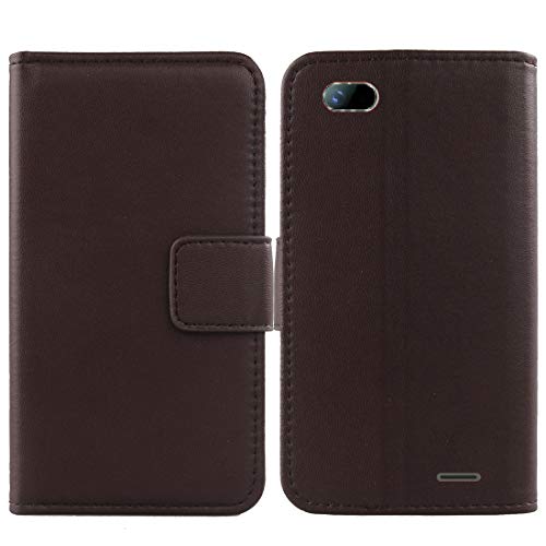 Lankashi Flip Echt Leder Tasche Für Gigaset GS100 5.5 inch Hülle Lederhülle Handyhülle Handy Tasche Book Brieftasche mit Kartenfächer Schutz Abdeckung Premium Cover Case Etui (Dark Braun) von Lankashi