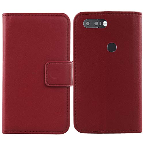 Lankashi Flip Echt Leder Tasche Für Gigaset GS370 Plus 5.7 inch Hülle Lederhülle Handyhülle Handy Tasche Book Brieftasche mit Kartenfächer Schutz Abdeckung Premium Cover Case Etui (Dark Rot) von Lankashi
