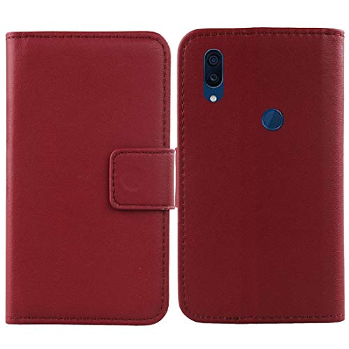 Lankashi Flip Echt Leder Tasche Für ZTE AXON 9 PRO 6.21" Hülle Lederhülle Handyhülle Handy Tasche Book Brieftasche mit Kartenfächer Schutz Abdeckung Premium Cover Case Etui (Dark Rot) von Lankashi