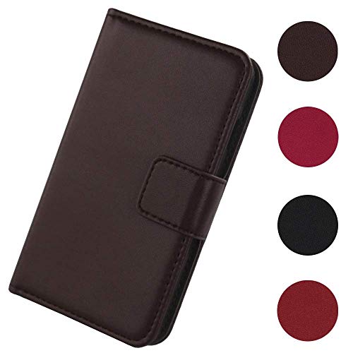 Lankashi Flip Premium Echt Leder Tasche Hülle Für Gigaset GS100 5.5" Lederhülle Handyhülle Schutzhülle Klapphülle Handytasche Handy Schale Etui Brieftasche Wallet Cover Case (Dark Braun) von Lankashi