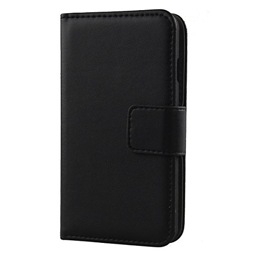 Lankashi Flip Premium Echt Leder Tasche Hülle Für Wiko Harry 2 5.45" Lederhülle Handyhülle Schutz Klapphülle Handy Schale Etui Brieftasche Wallet Cover Case (Schwarz) von Lankashi