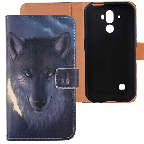 Lankashi PU Flip Leder Tasche Hülle Case Cover Handytasche Schutzhülle Etui Skin TPU Silikon Schale Für Doogee S40 / S40 Lite / S40 Pro 5.5" (Wolf Design) von Lankashi