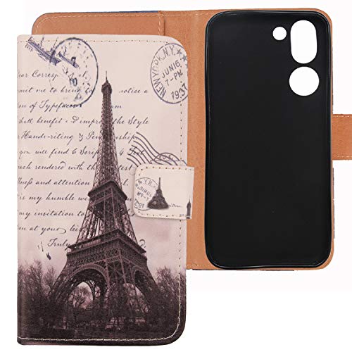 Lankashi PU Flip Leder Tasche Hülle Case Cover Handytasche Schutzhülle Etui Skin TPU Silikon Schale Für Doro 8050 5.7" (Stamp Tower Design) von Lankashi