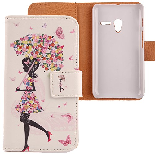 Lankashi PU Flip Leder Tasche Hülle Case Cover Schutz Handy Etui Skin Für Alcatel One Touch Pixi 3 4.0" OT-4013D 4013X Umbrella Girl Design von Lankashi