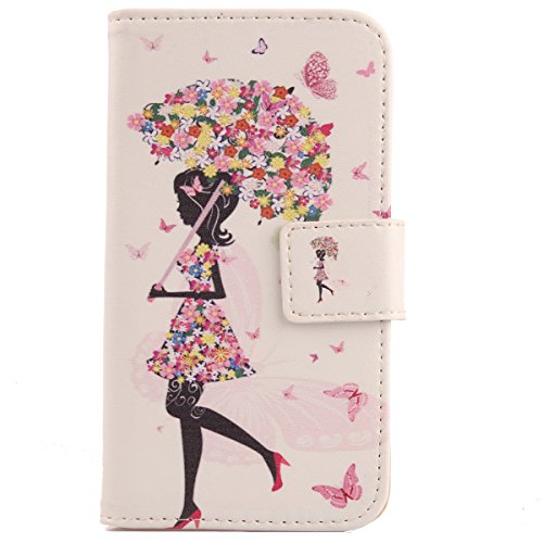 Lankashi PU Flip Leder Tasche Hülle Case Cover Schutz Handy Etui Skin Für Gigaset GS185 5.5" (Umbrella Girl Design) von Lankashi