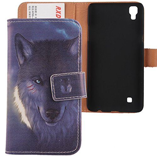 Lankashi PU Flip Leder Tasche Hülle Case Cover Schutz Handy Etui Skin Für LG K220 X Power 5.3" Wolf Design von Lankashi
