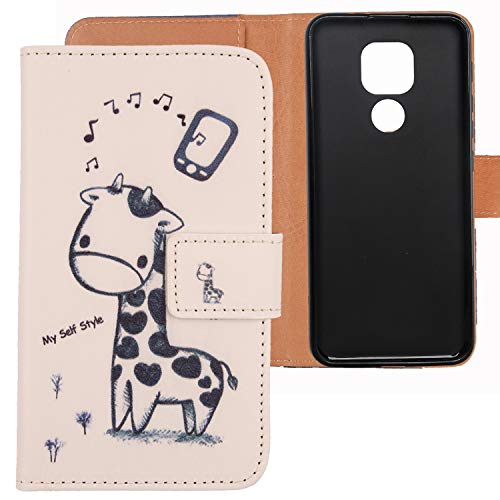 Lankashi PU Flip Leder Tasche Hülle Case Cover Silikon TPU Schale Handytasche Schutzhülle Etui Skin Für Motorola Moto G9 Play / G9 (India) / Lenovo K12 Note 6.5" (Giraffe Design) von Lankashi
