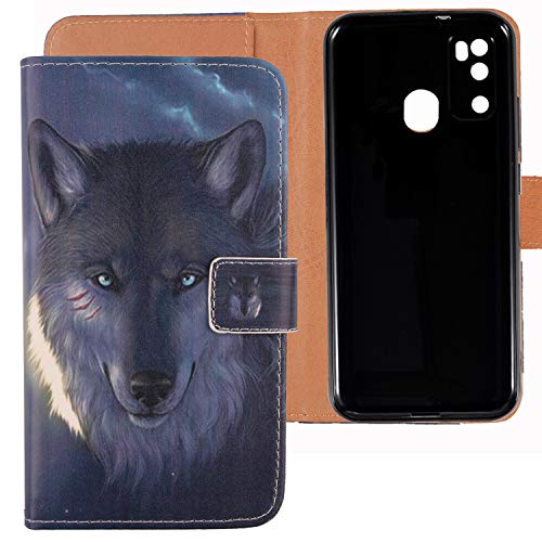 Lankashi PU Flip Leder Tasche Hülle Case Cover Silikon TPU Schale Handytasche Schutzhülle Etui Skin Für Ulefone Note 9P 6.52" (Wolf Design) von Lankashi