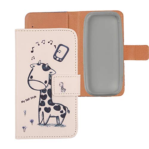 Lankashi PU Flip Leder Tasche Hülle Silikon TPU Case Cover Handytasche Schutzhülle Etui Skin Für Nokia 105 (2019) (Giraffe Design) von Lankashi