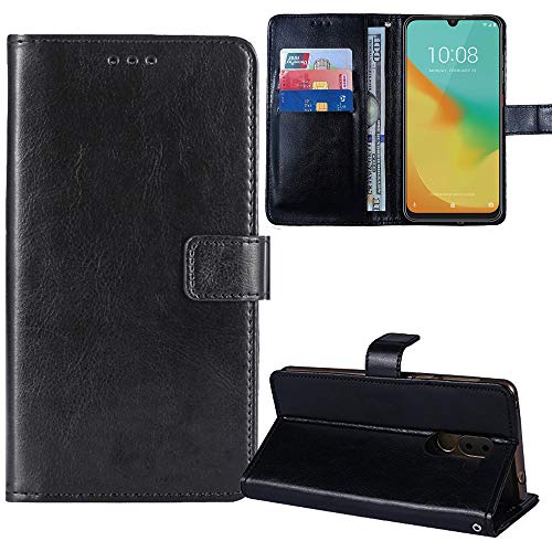 Lankashi Premium Retro Business Flip Book Stand Brieftasche Leder Tasche Schütz Hülle Handy Telefon Case Für Blackview BV6200 / BV6200 Pro TPU Silikon Abdeckung Wallet Cover Etui Holder (Schwarz) von Lankashi
