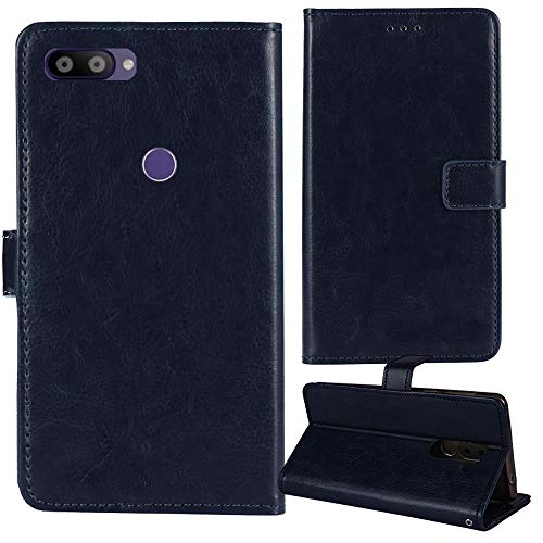 Lankashi Premium Retro Business Flip Book Stand Brieftasche Leder Tasche Schütz Hülle Handy Telefon Case Für Gigaset GS195 / GS195LS 6.18" Abdeckung Wallet Cover Etui Holder (Dark Blau) von Lankashi