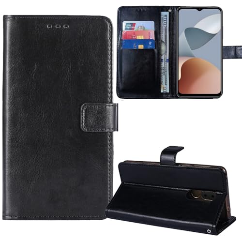 Lankashi Premium Retro Flip Leder Tasche Schütz Hülle Handy Telefon Case Für HMD Fusion/HMD Fusion X1 / HMD Barça Fusion 6.56" Abdeckung Wallet Cover Etui Holder (Schwarz) von Lankashi