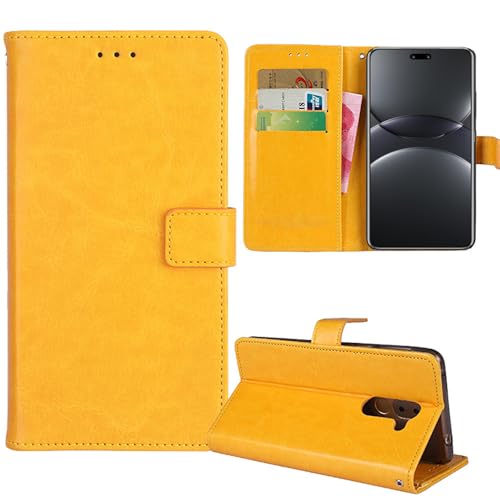 Lankashi Premium Retro Flip Leder Tasche Schütz Hülle Handy Telefon Case Für Kyocera DuraSport 5G / Android One S10 6.1" Abdeckung Wallet Cover Etui Holder (Gelb) von Lankashi