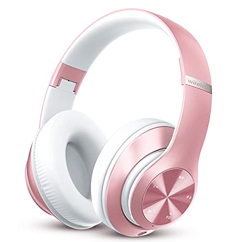 Lankey Sound Bluetooth Kopfhörer Over-Ear, 65 Stunden Spielzeit, Kopfhörer Kabellos Bluetooth mit 6 EQ-Modi, HiFi Stereo Faltbare Headset mit Mikrofon für Outdoor/Transport/Reisen, Rosa von Lankey Sound