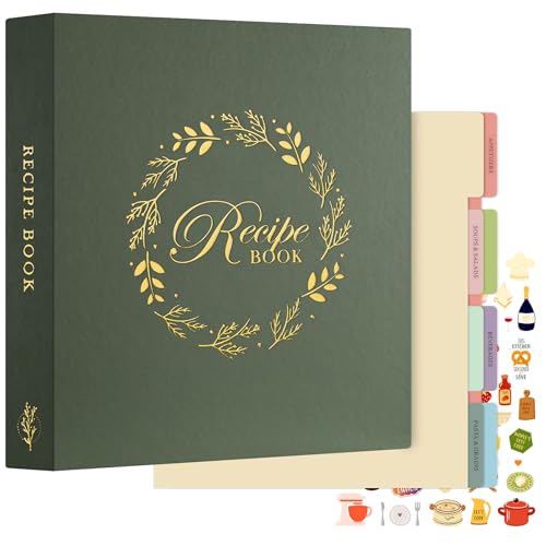 Lanpn Rezepte Ordner 3 Ringen für Kochrezepte, A4 DIY Kochbuch Selbst Schreiben, Rezeptbuch zum Selberschreiben, Recipe Binder Rezeptordner mit 8 Trennblättern und 2 Aufklebern, Grün Lanpn Rezepte Ordner 3 Ringen für Kochrezepte, A4 DIY Kochbuch Selbst Schreiben, Rezeptbuch zum Selberschreiben, Recipe Binder Rezeptordner mit 8 Trennblättern und 2 Aufklebern, Grün von Lanpn
