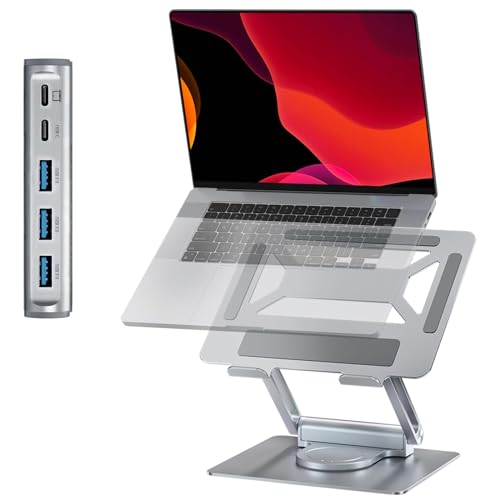 360° drehbare Laptop-Dockingstation für MacBook Pro/Air/Dell/HP/Surface/Lenovo, höhenverstellbarer Laptop-Ständer für Schreibtisch mit 5-in-1-Hub, 3 USB 3.0 und 2 USB-C-Anschlüsse für 7-17 Zoll von Lanshanchu