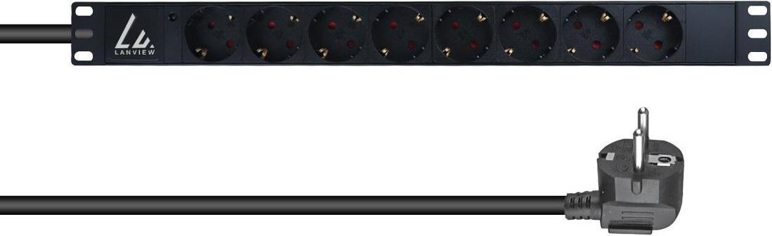 Lanview LVR-3MSCH-LIC-SCH8 Stromverteilereinheit (PDU) 8 AC-Ausgänge 1U Schwarz (LVR-3MSCH-LIC-SCH8) von Lanview