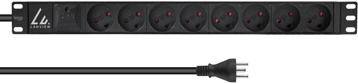 Lanview 19´` rack mount power strip 13A with 8 x type K - Rack-Modul (LVR-2MDK-SPD-DK8) von Lanview