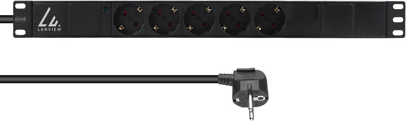 Lanview 19 rack mount power strip 1U 10A with 5 x Schuko type - Rack-Modul (LVR-3MSCH-LIC-SCH5) von Lanview
