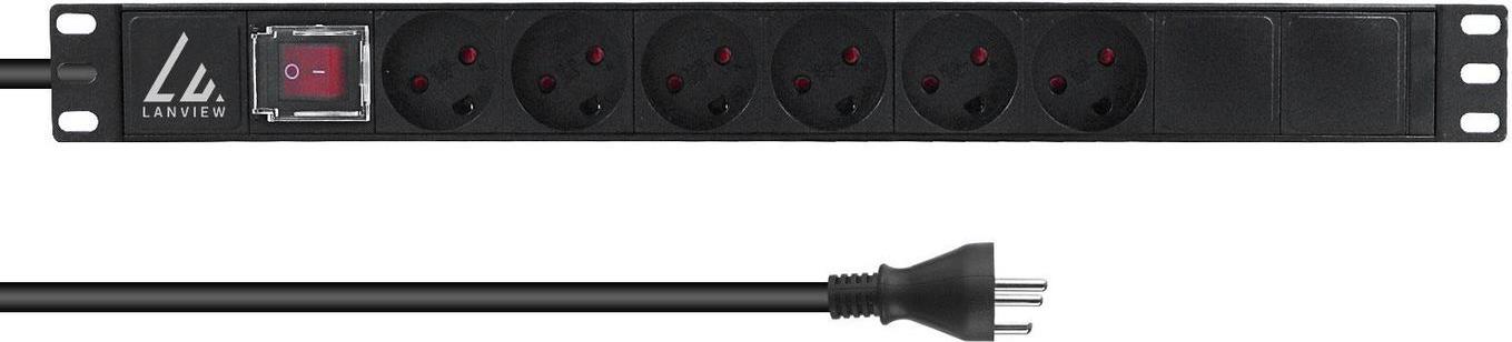 Lanview 19 rack mount power strip ON/OFF Switch 1U 13A with - Rack-Modul (LVR-3MDK-SW-DK6) von Lanview